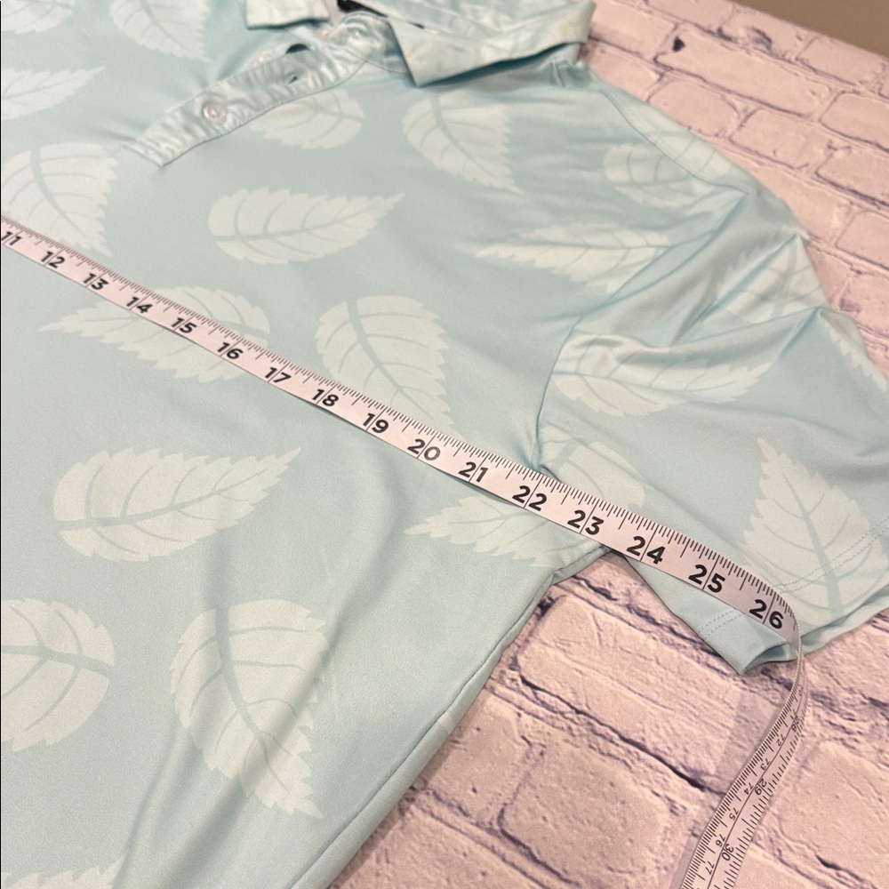 Greenside Golf Light Aqua Leaf Pattern Golf Polo Shirt XL